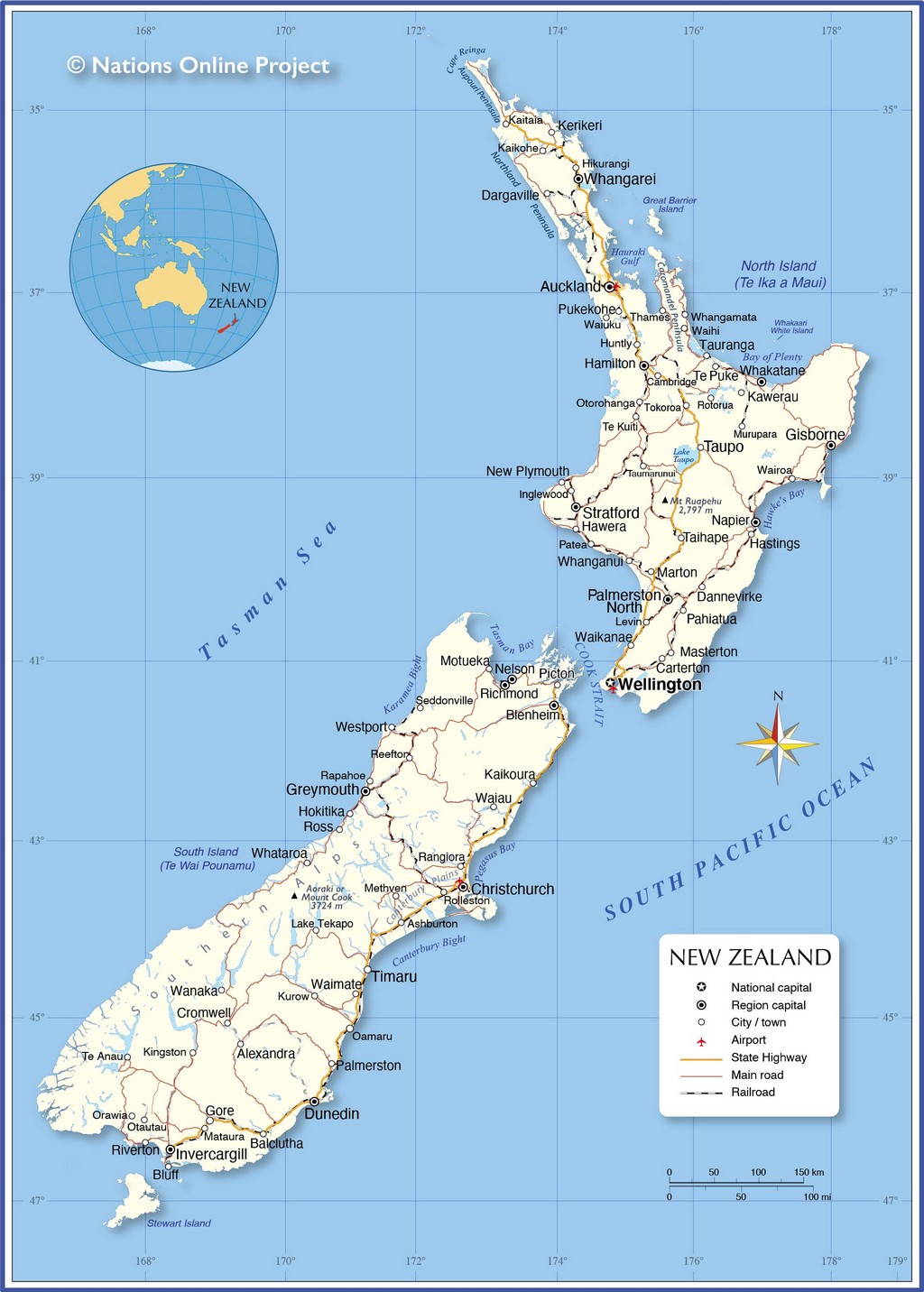 Bản đồ hành chính của New Zealand