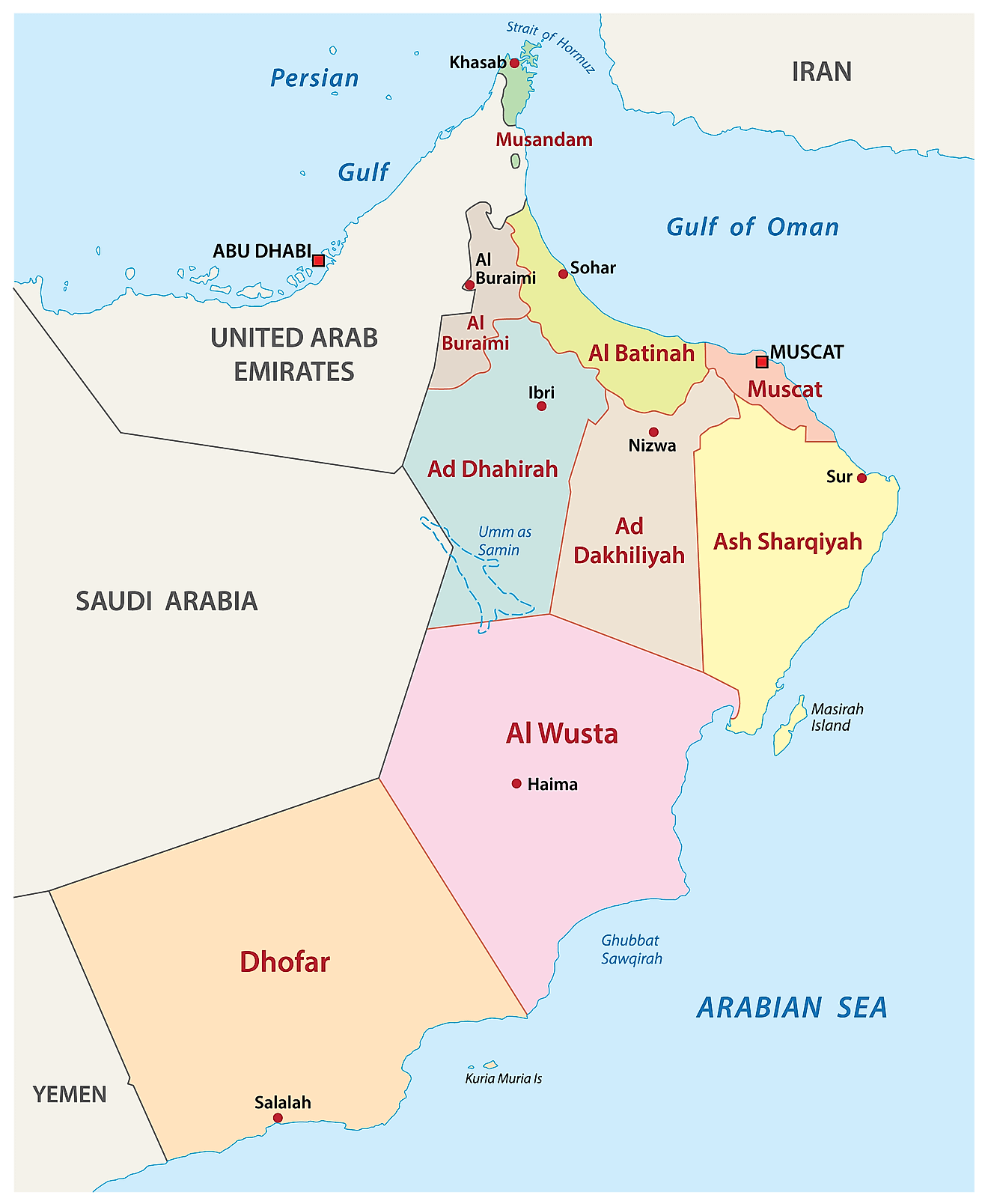 Bản đồ các tỉnh của Oman