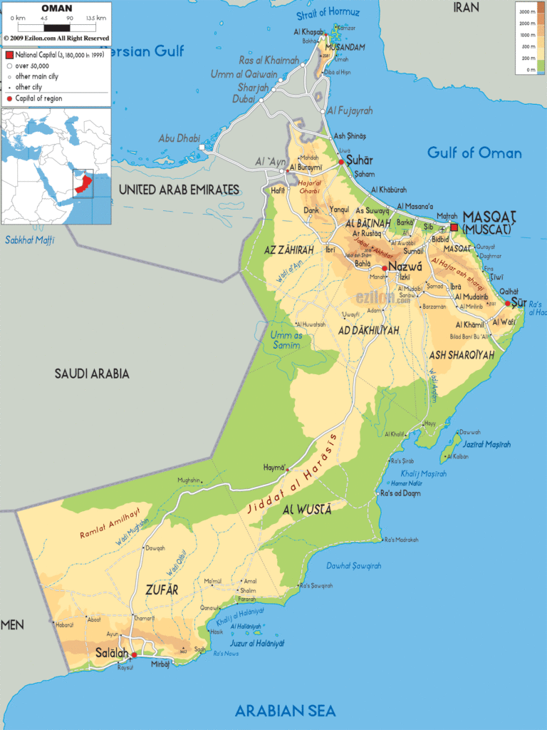 Bản đồ tự nhiên Oman khổ lớn