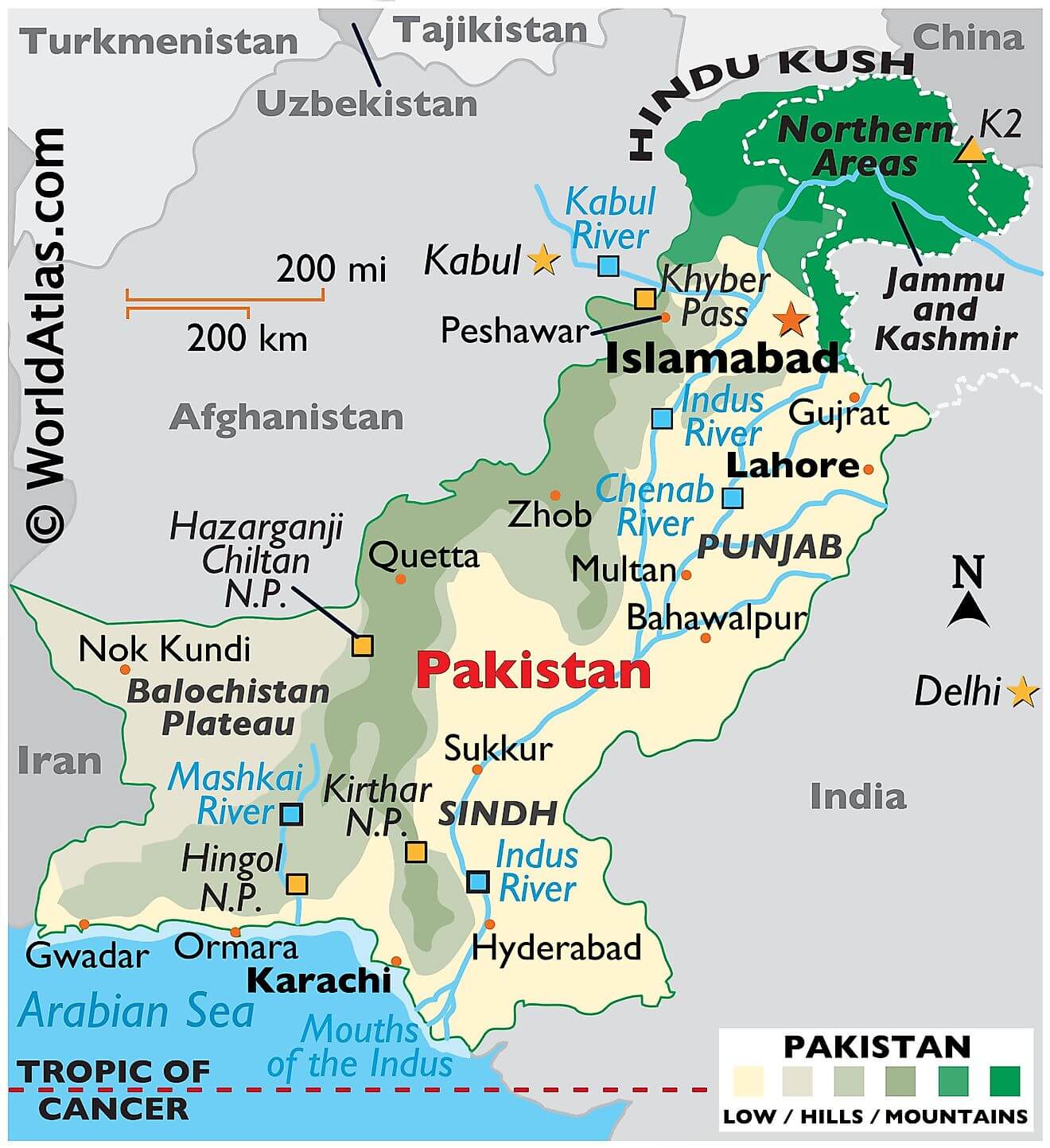 Bản đồ vật lý của Pakistan