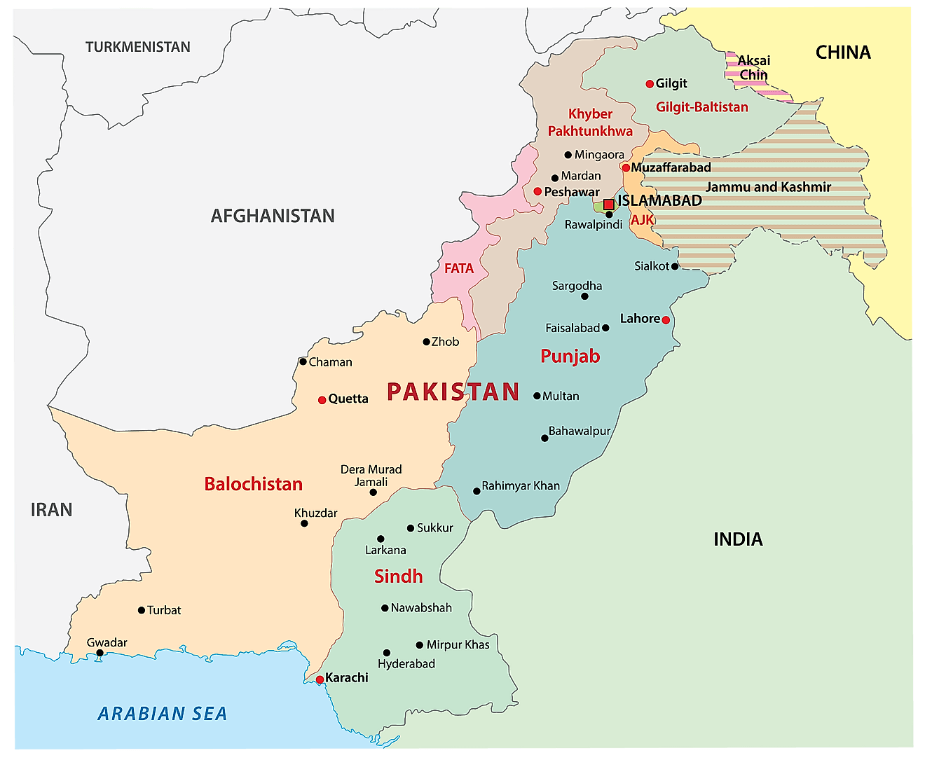 Bản đồ các tỉnh và vùng lãnh thổ của Pakistan
