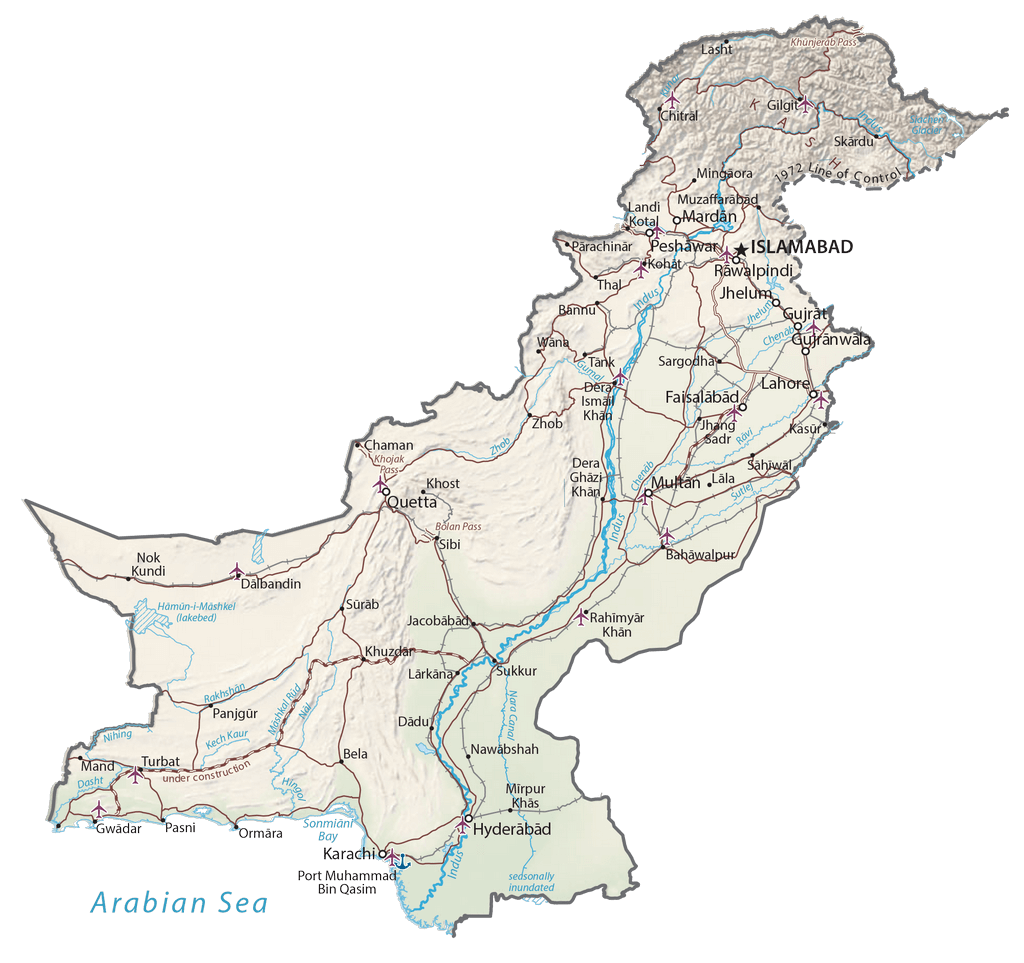 Bản đồ vật lý Pakistan