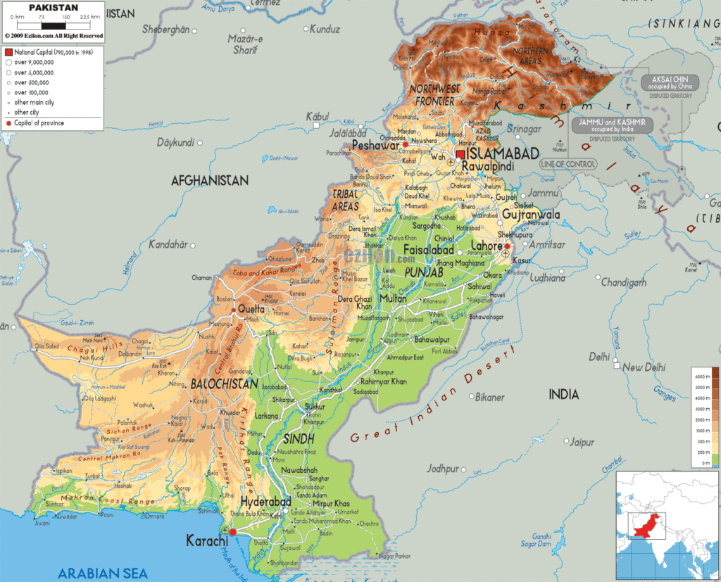 Pakistan physical map.