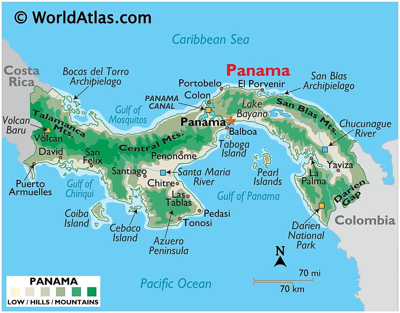 Bản đồ vật lý của Panama
