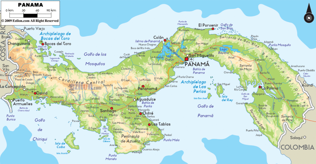 Panama physical map.