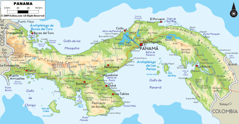 Bản đồ tự nhiên Panama khổ lớn