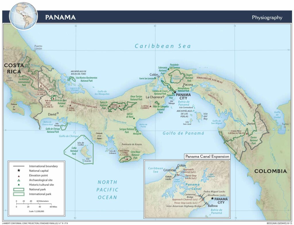 Panama physiography map.
