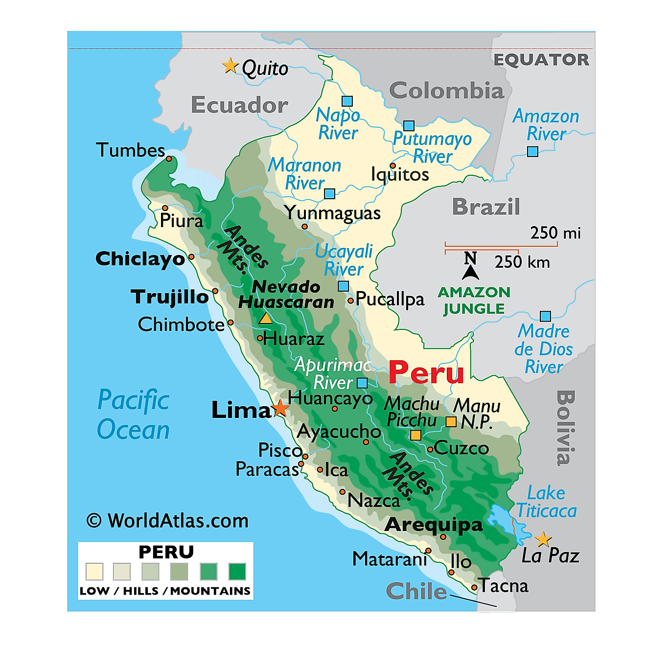 Physical Map of Peru