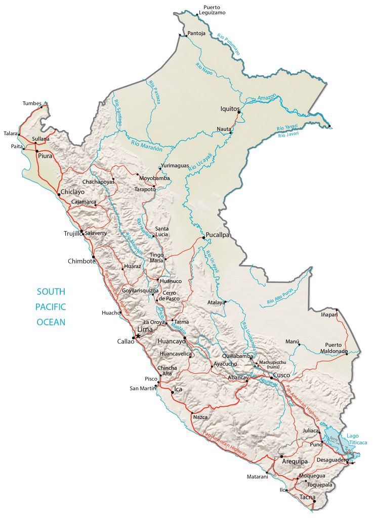 Bản đồ vật lý Peru
