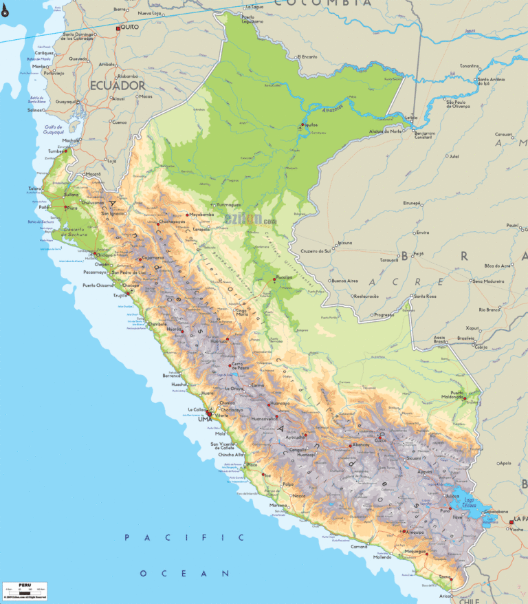 Bản đồ tự nhiên Peru khổ lớn