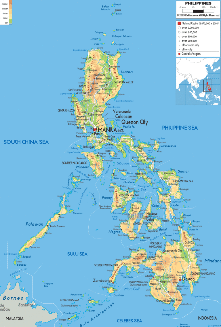 Bản đồ tự nhiên Philippines khổ lớn