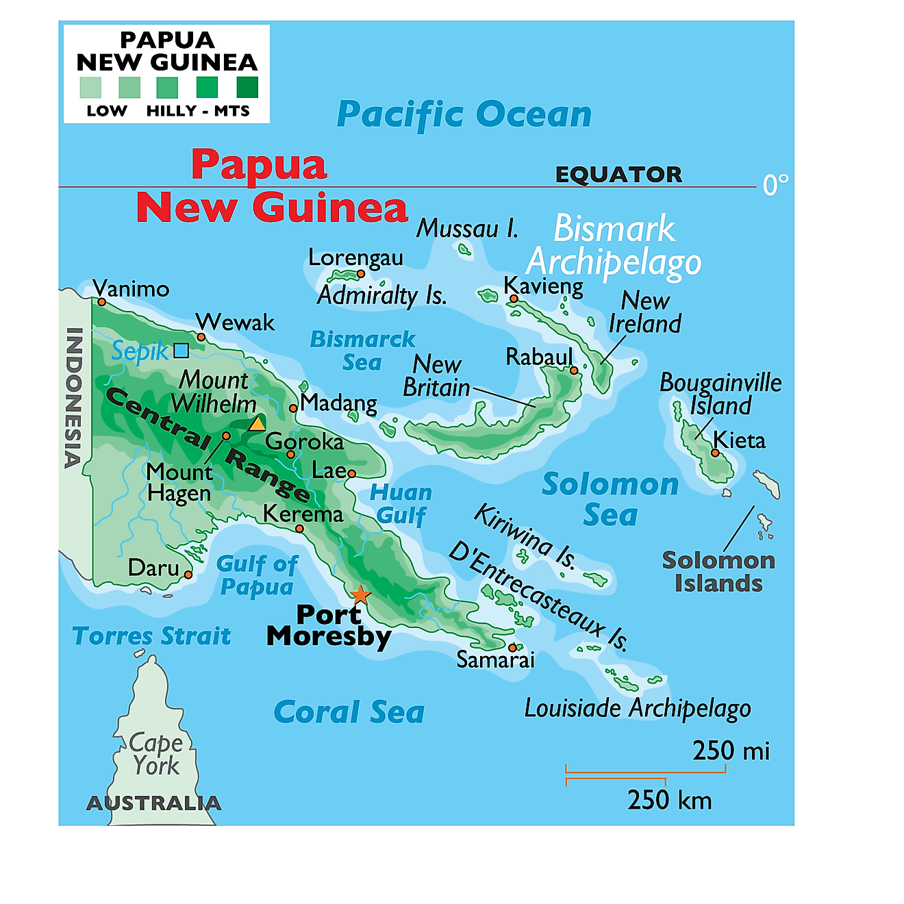 Bản đồ vật lý của Papua New Guinea