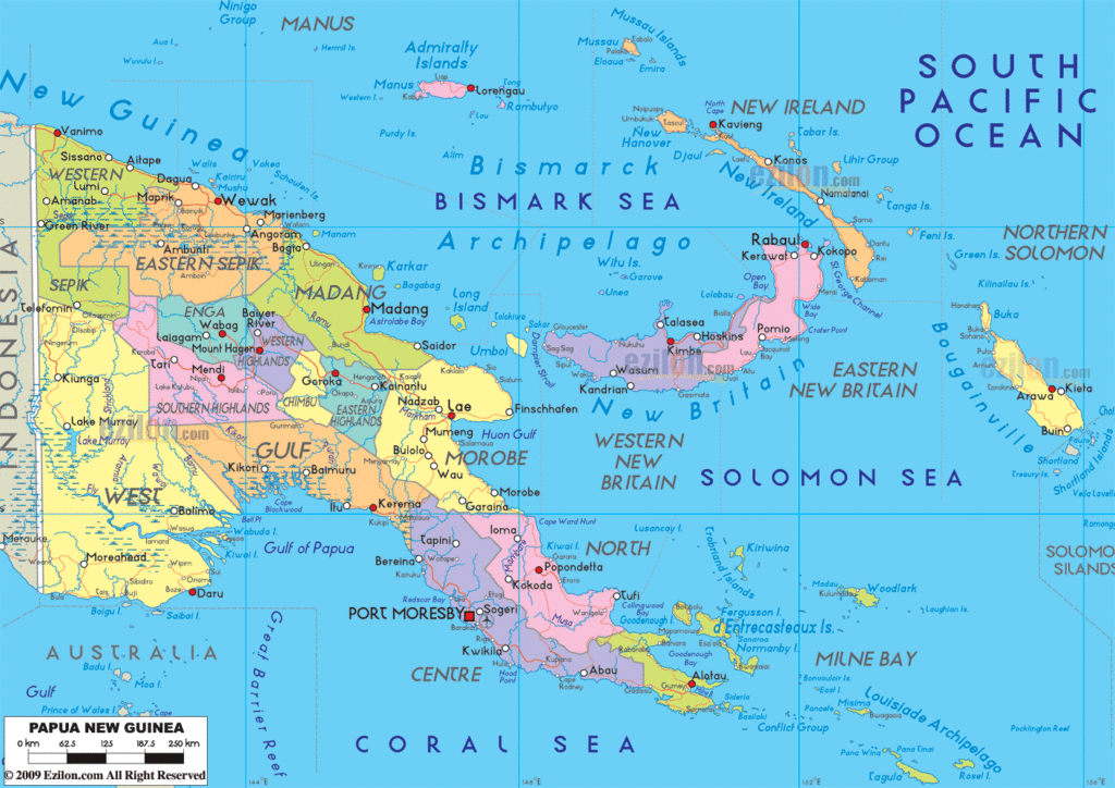 Papua New Guinea political map.