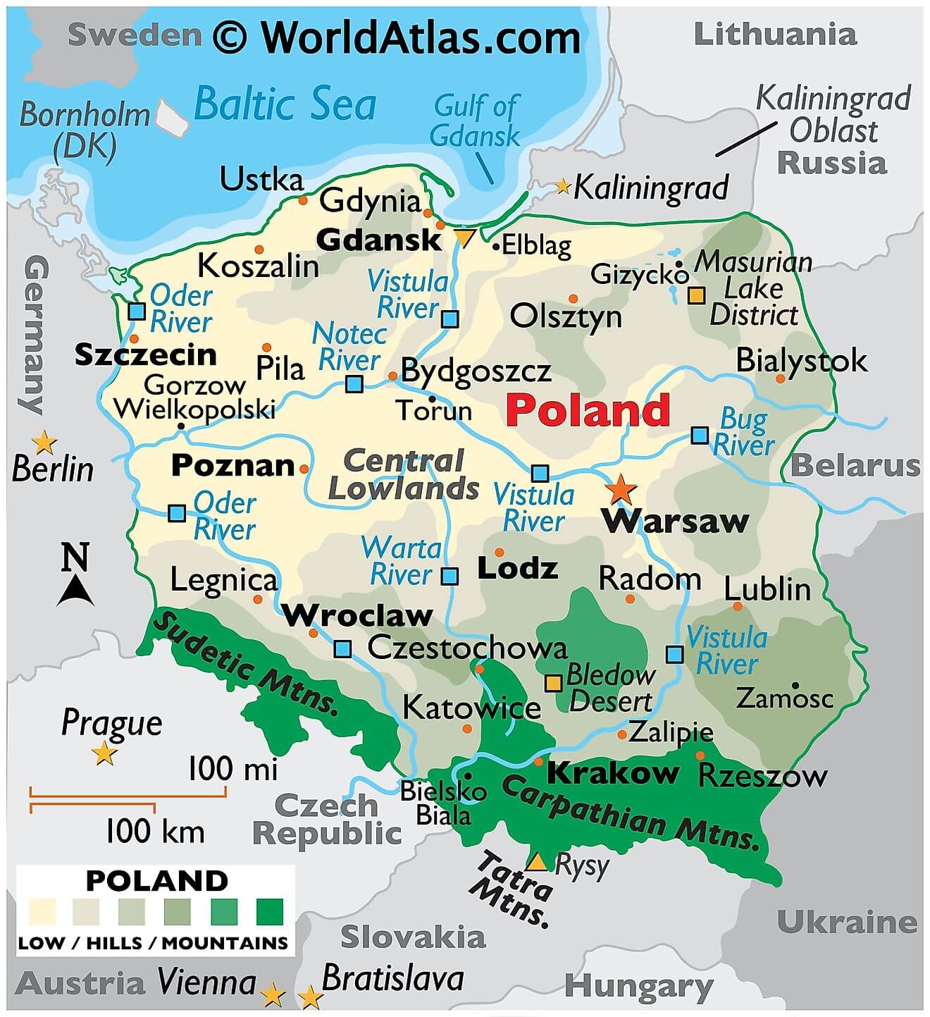 Bản đồ vật lý của Ba Lan