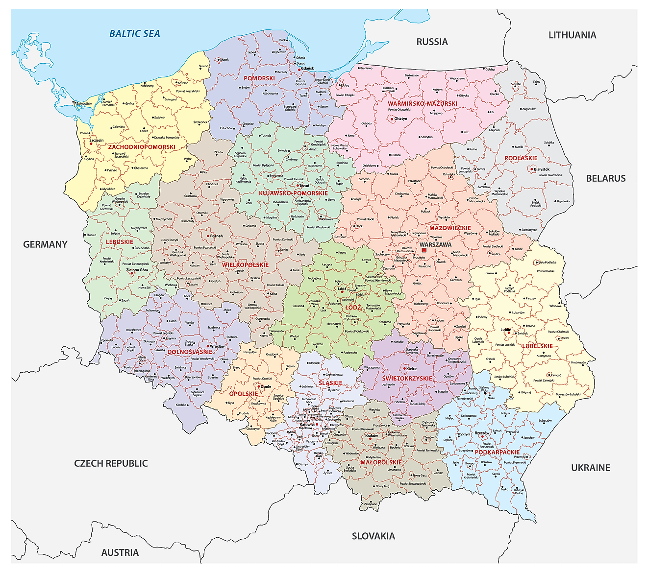  Voivodeships of Poland Map