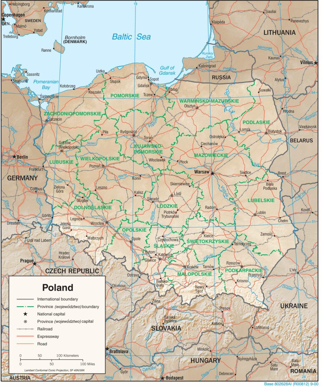 Poland physiography map.