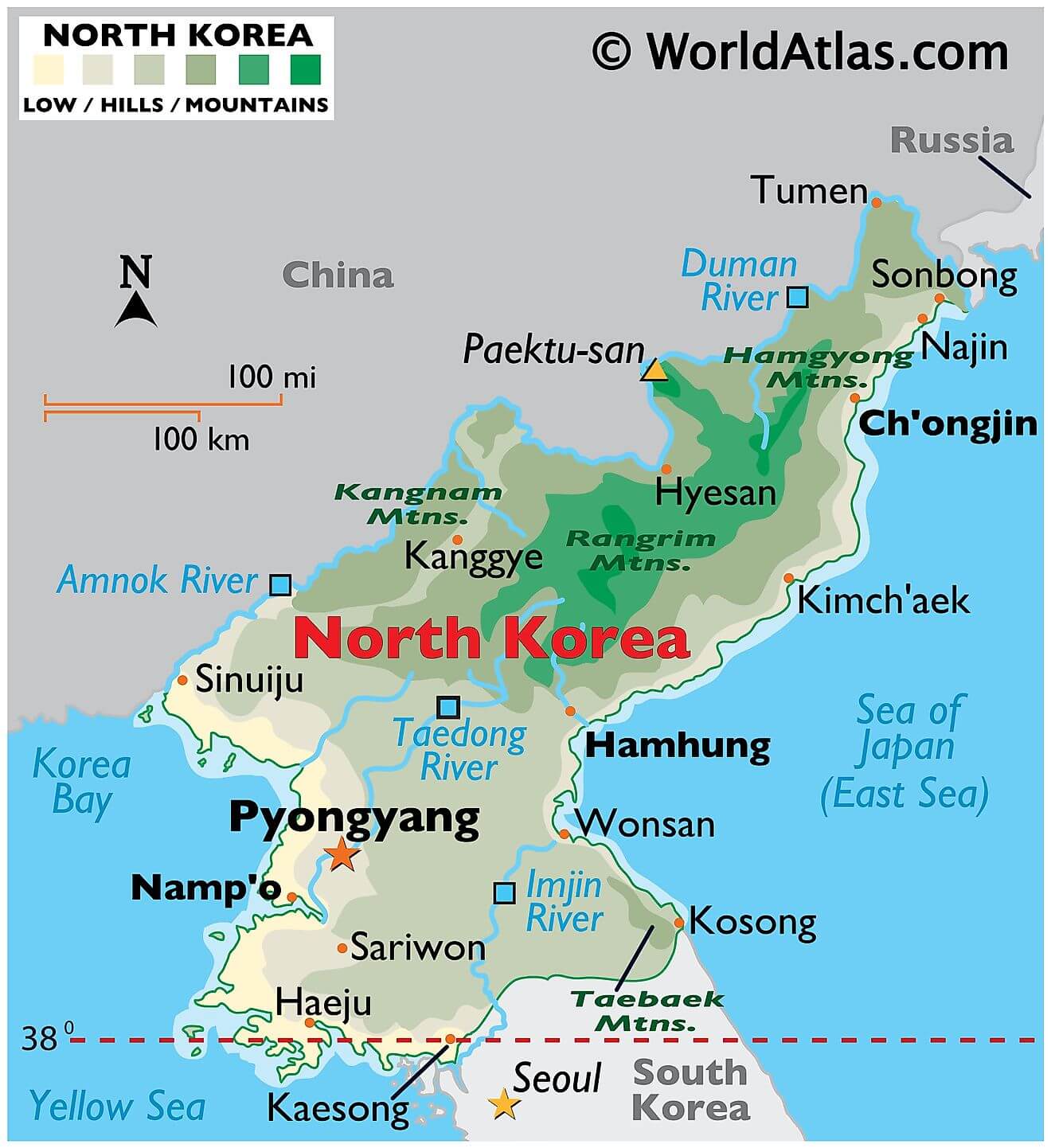 Bản đồ vật lý của Bắc Triều Tiên