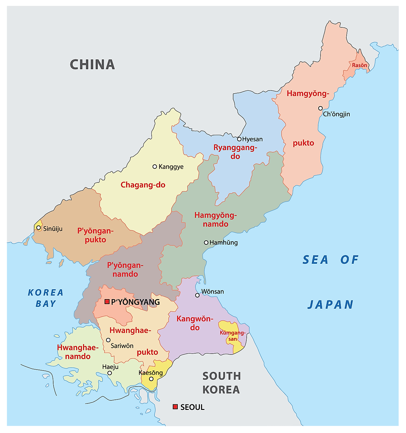 Bản đồ các tỉnh của Bắc Triều Tiên