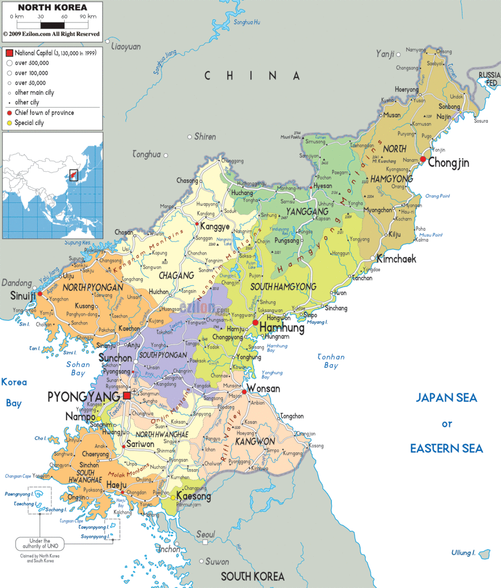 North Korea political map.