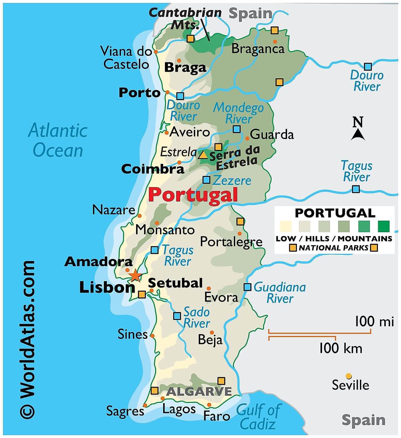 Bản đồ vật lý của Bồ Đào Nha