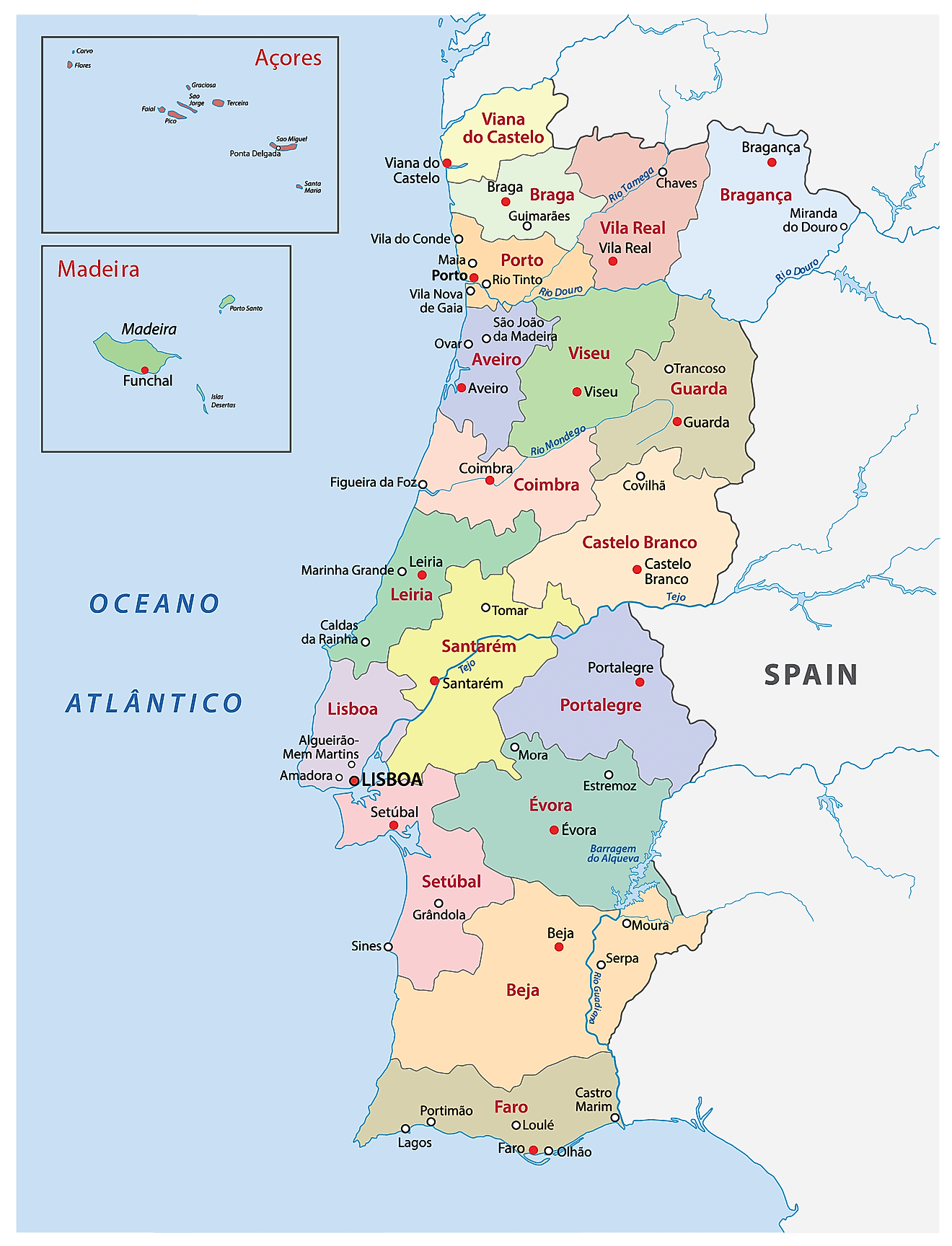 Các quận của Bồ Đào Nha Bản đồ