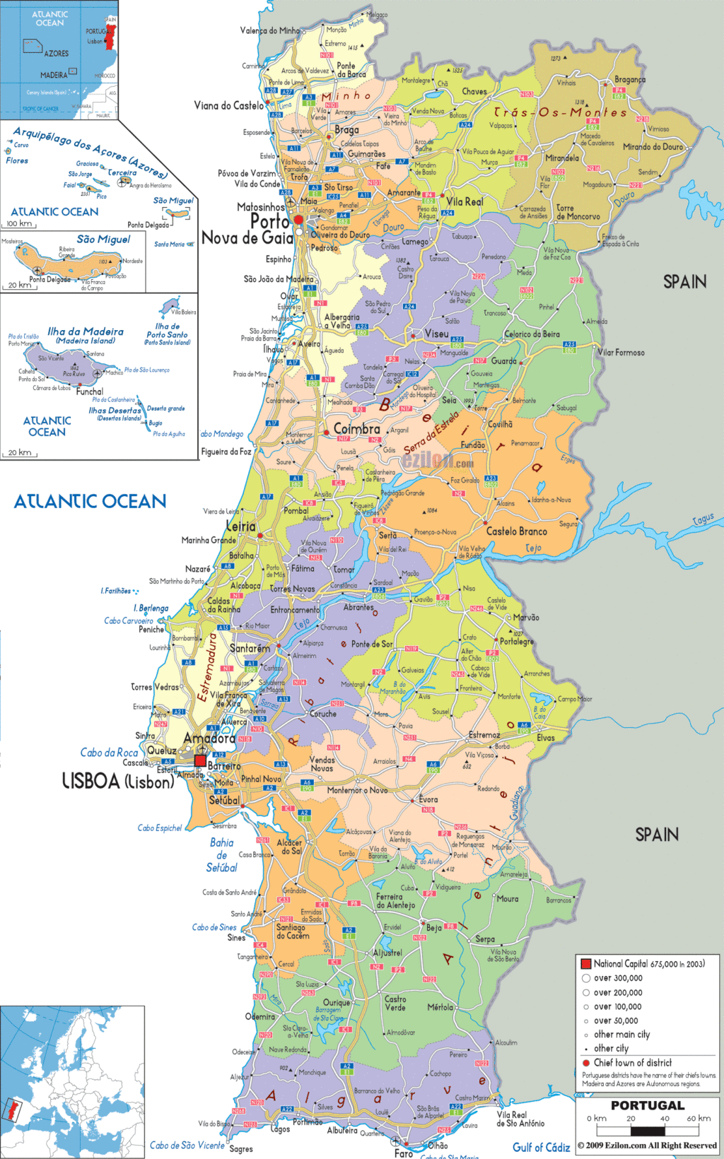 Bản đồ hành chính Bồ Đào Nha