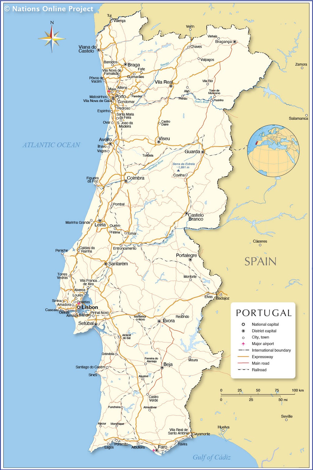 Bản đồ hành chính của Bồ Đào Nha