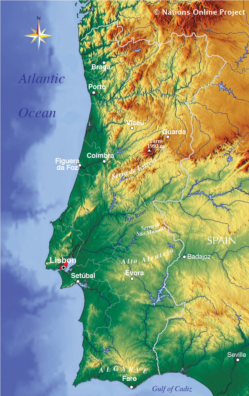 Bản đồ địa hình của Bồ Đào Nha