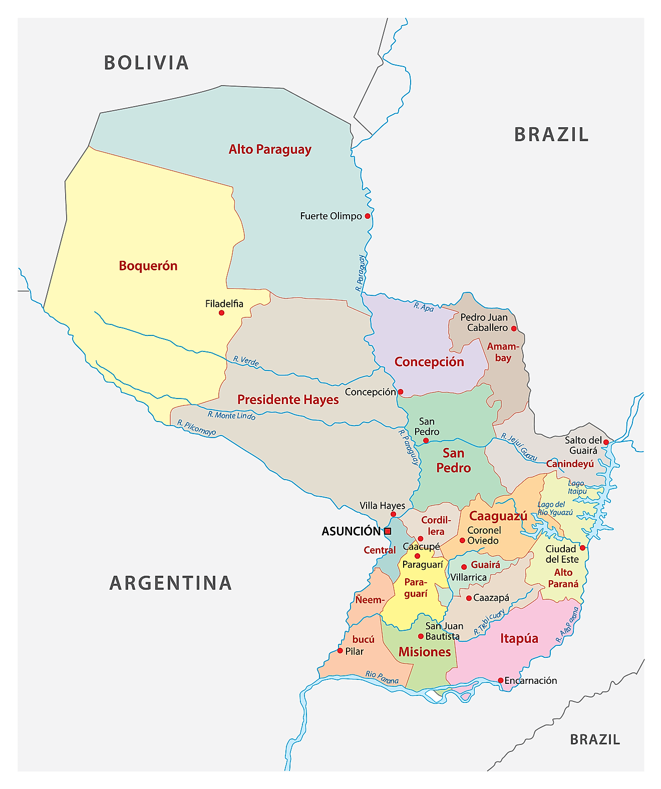 Departments of Paraguay Map