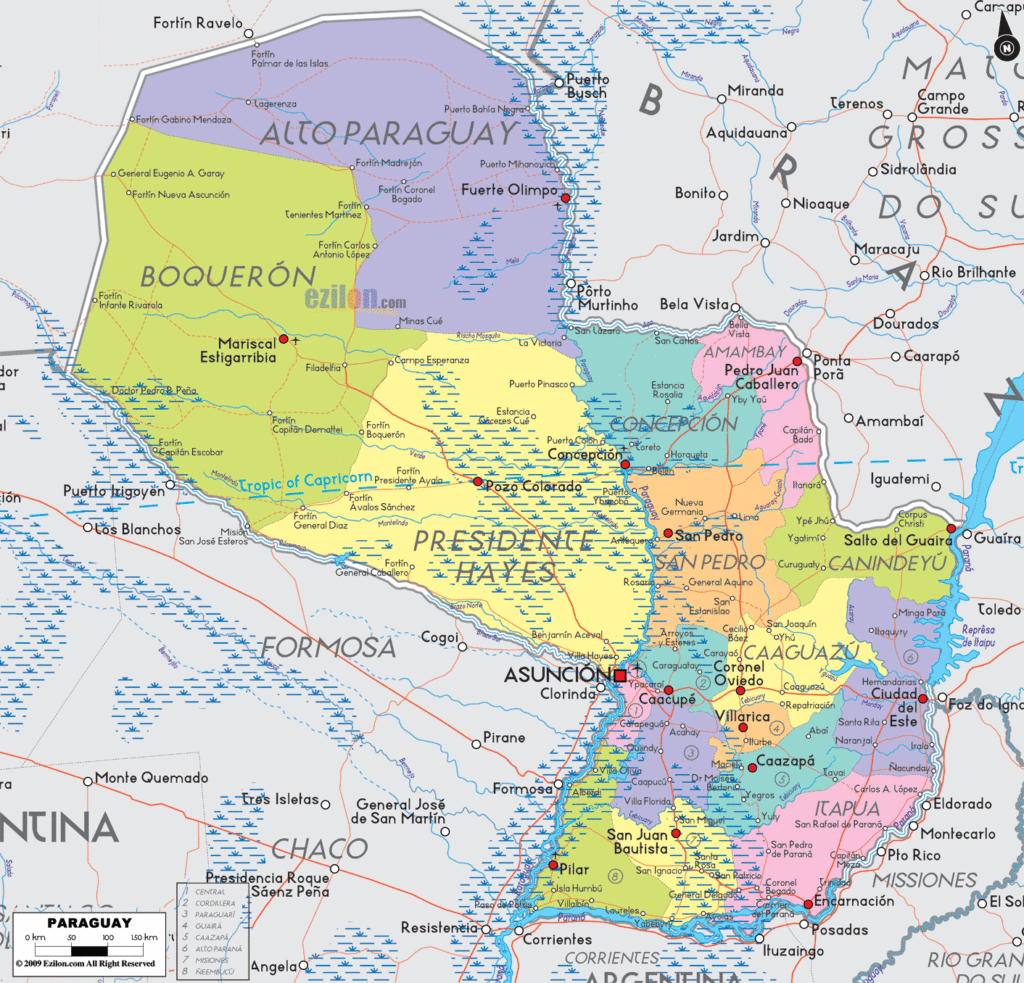 Paraguay political map.