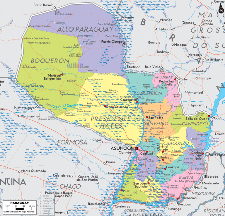 Bản đồ hành chính Paraguay khổ lớn