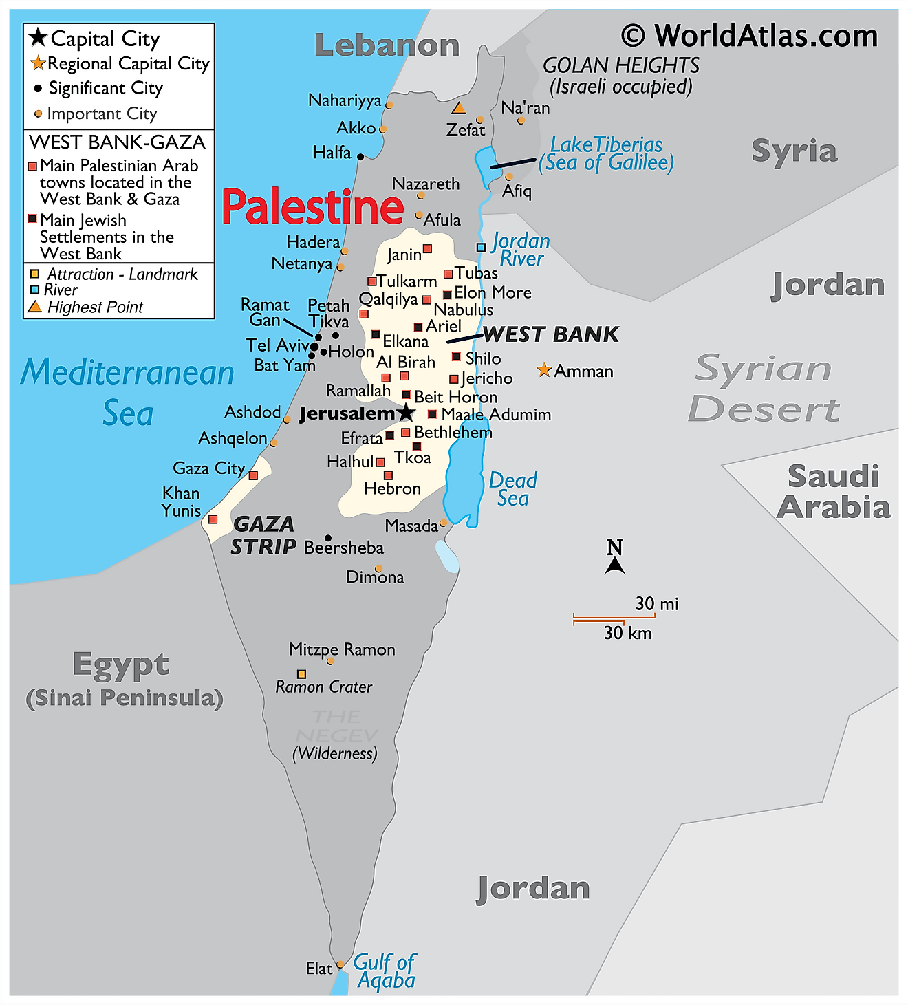 Bản đồ vật lý của Palestine