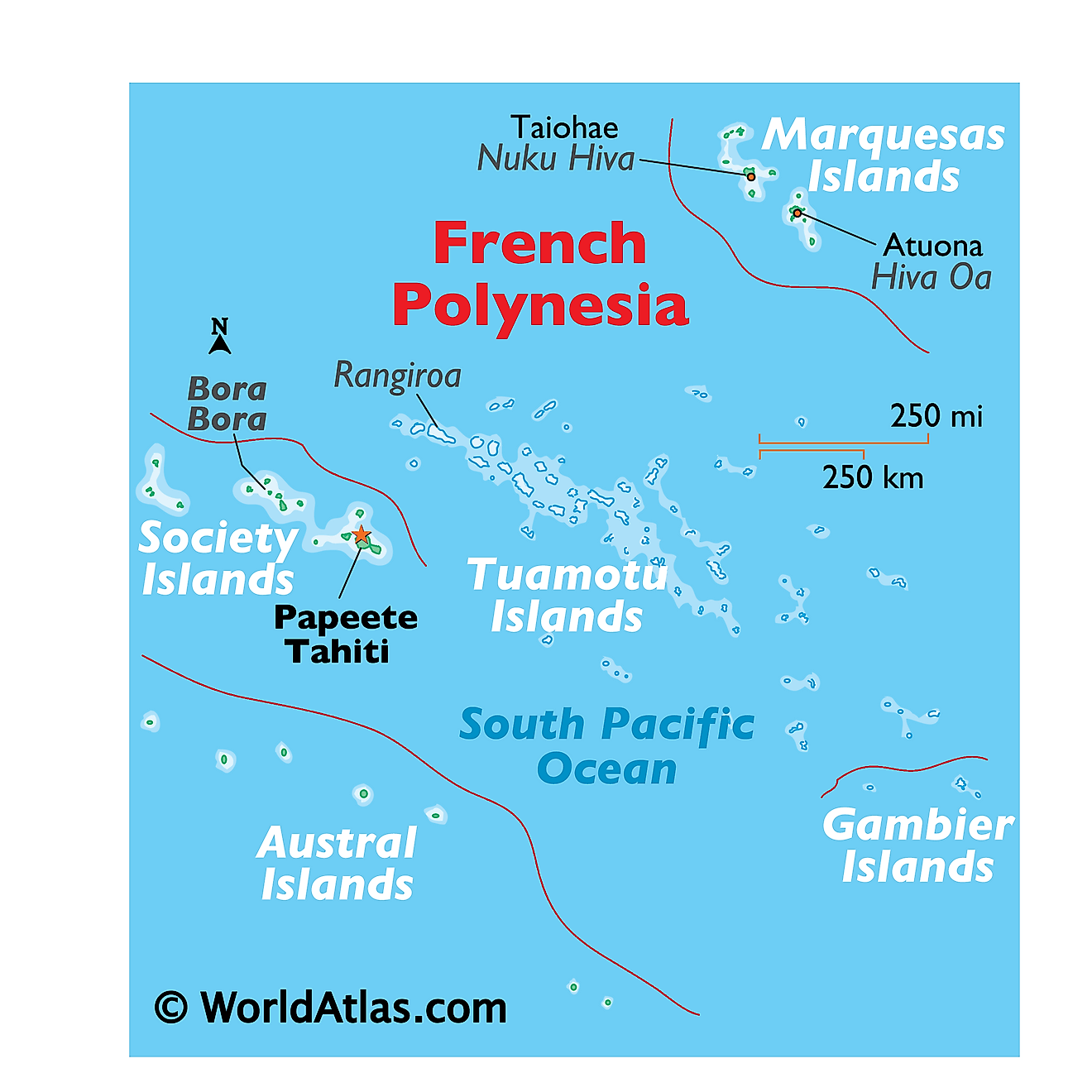 Physical Map of French Polynesia