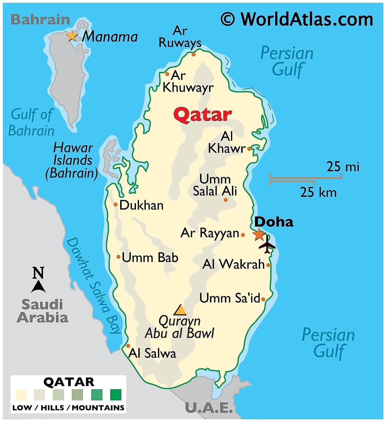 Bản đồ vật lý của Qatar