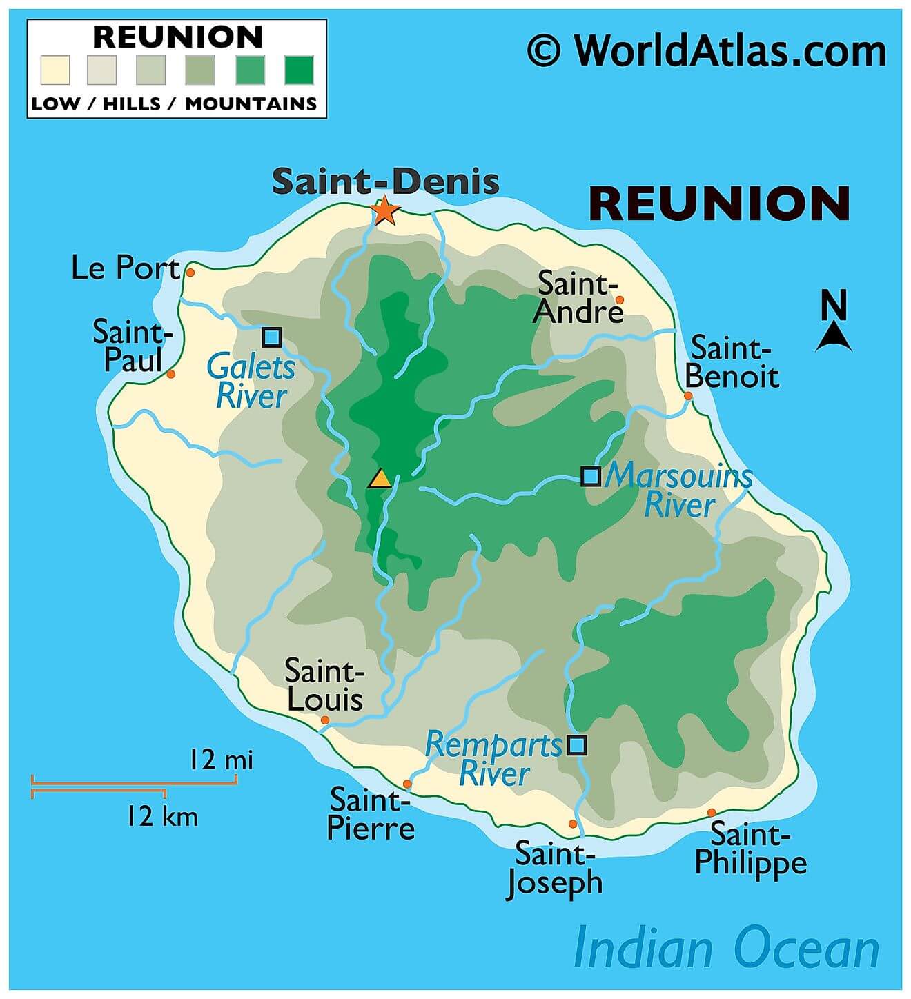 Physical Map of Reunion