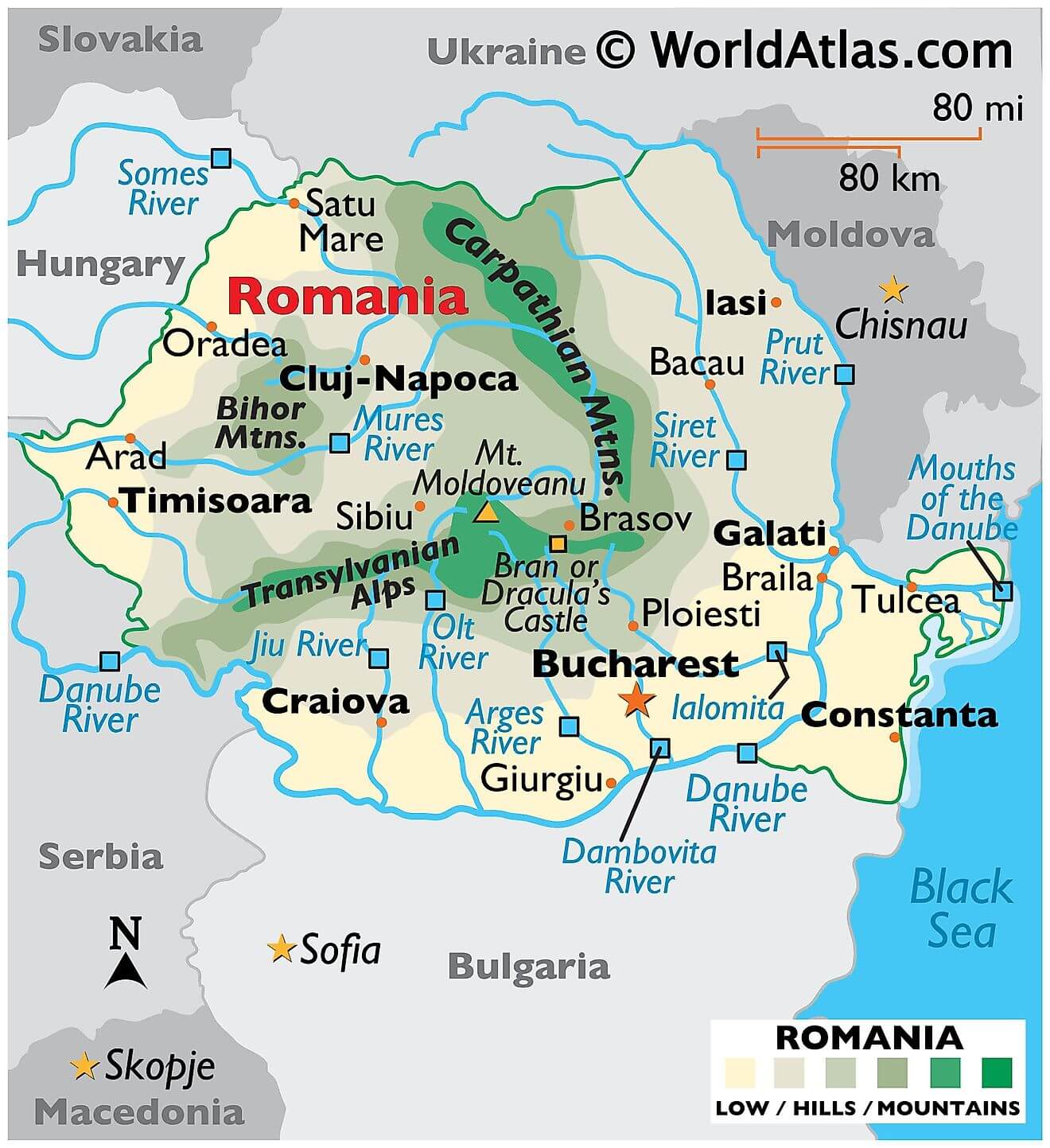 Physical Map of Romania