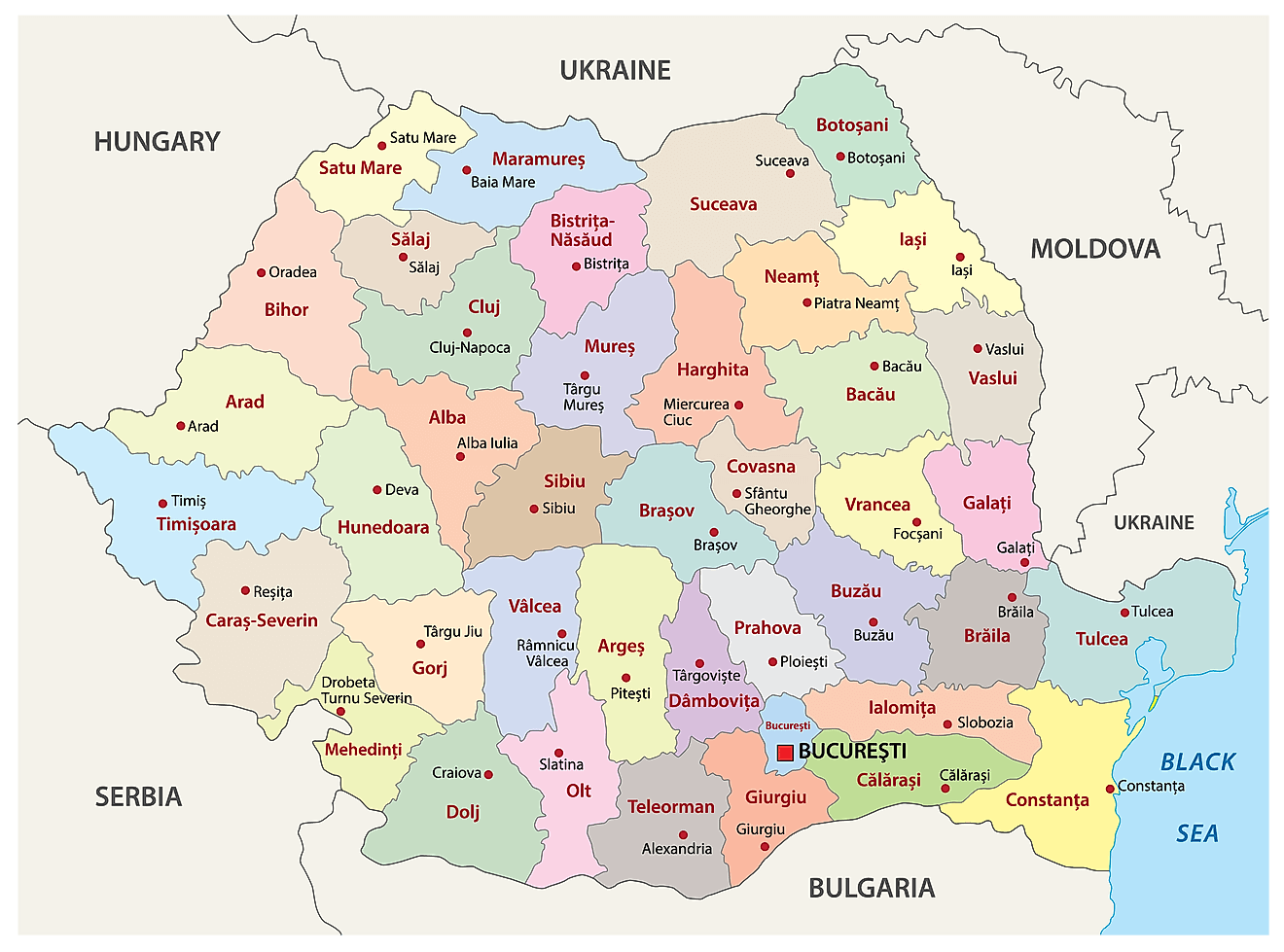 Các hạt của Romania Bản đồ