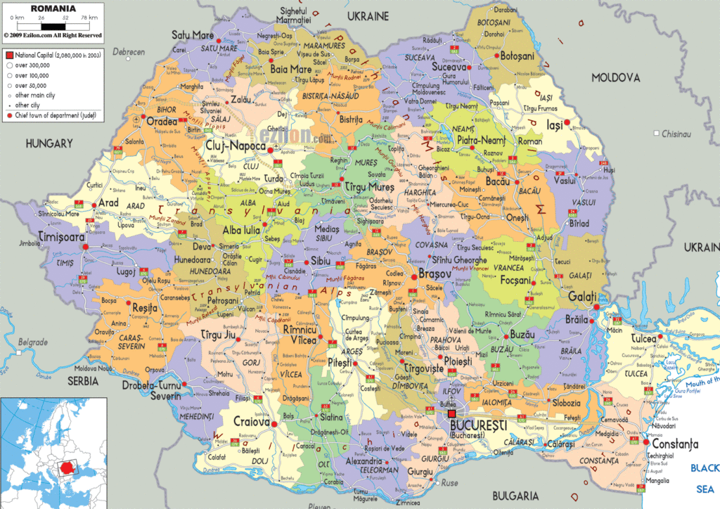 Romania political map.