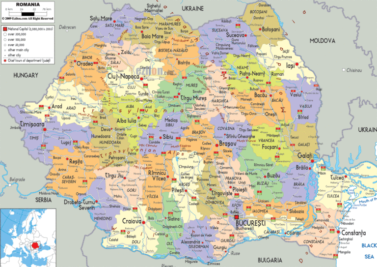 Bản đồ hành chính Romania khổ lớn