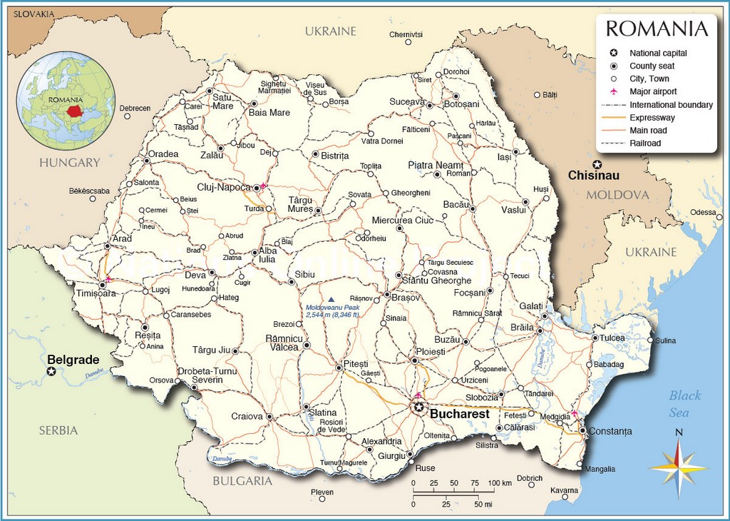 Bản đồ hành chính của Romania