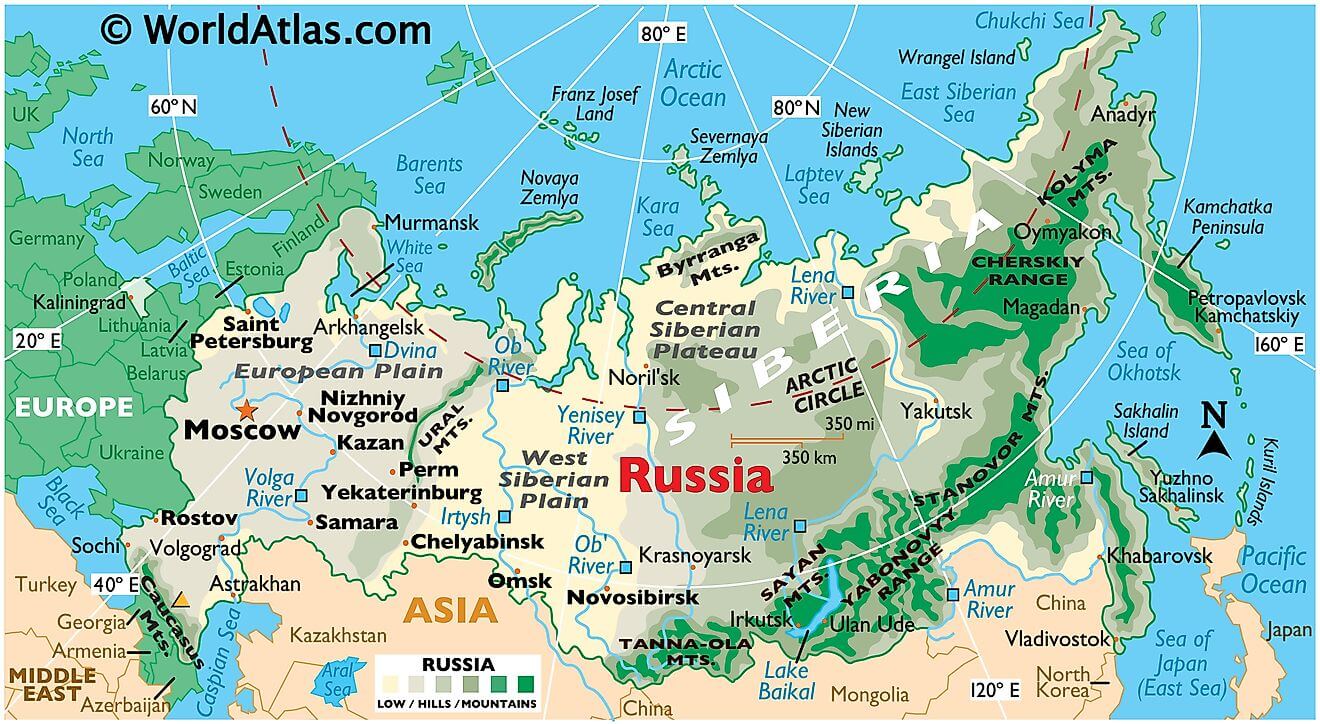 Bản đồ vật lý của Nga