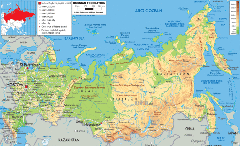 Bản đồ tự nhiên Nga khổ lớn