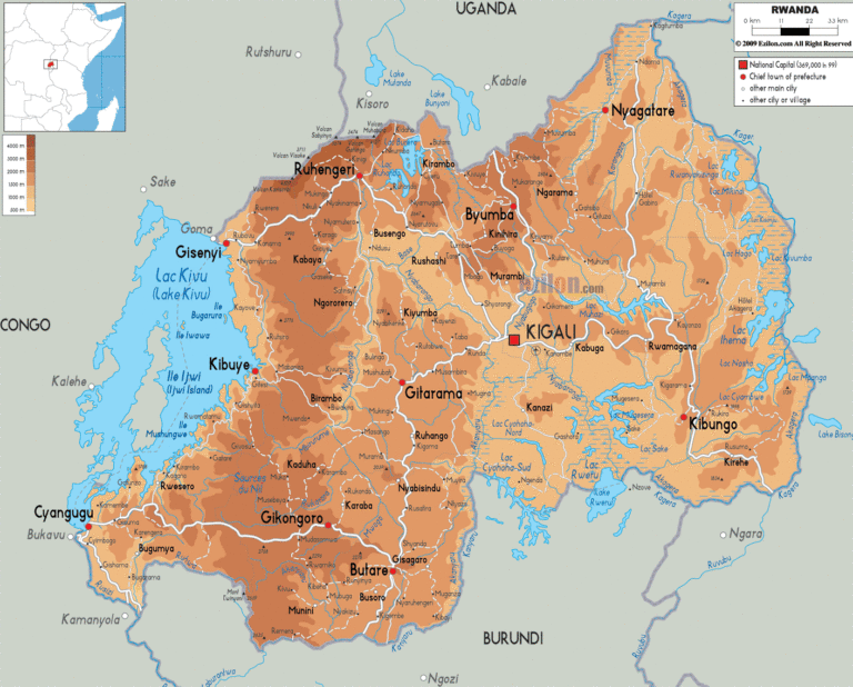 Bản đồ tự nhiên Rwanda khổ lớn