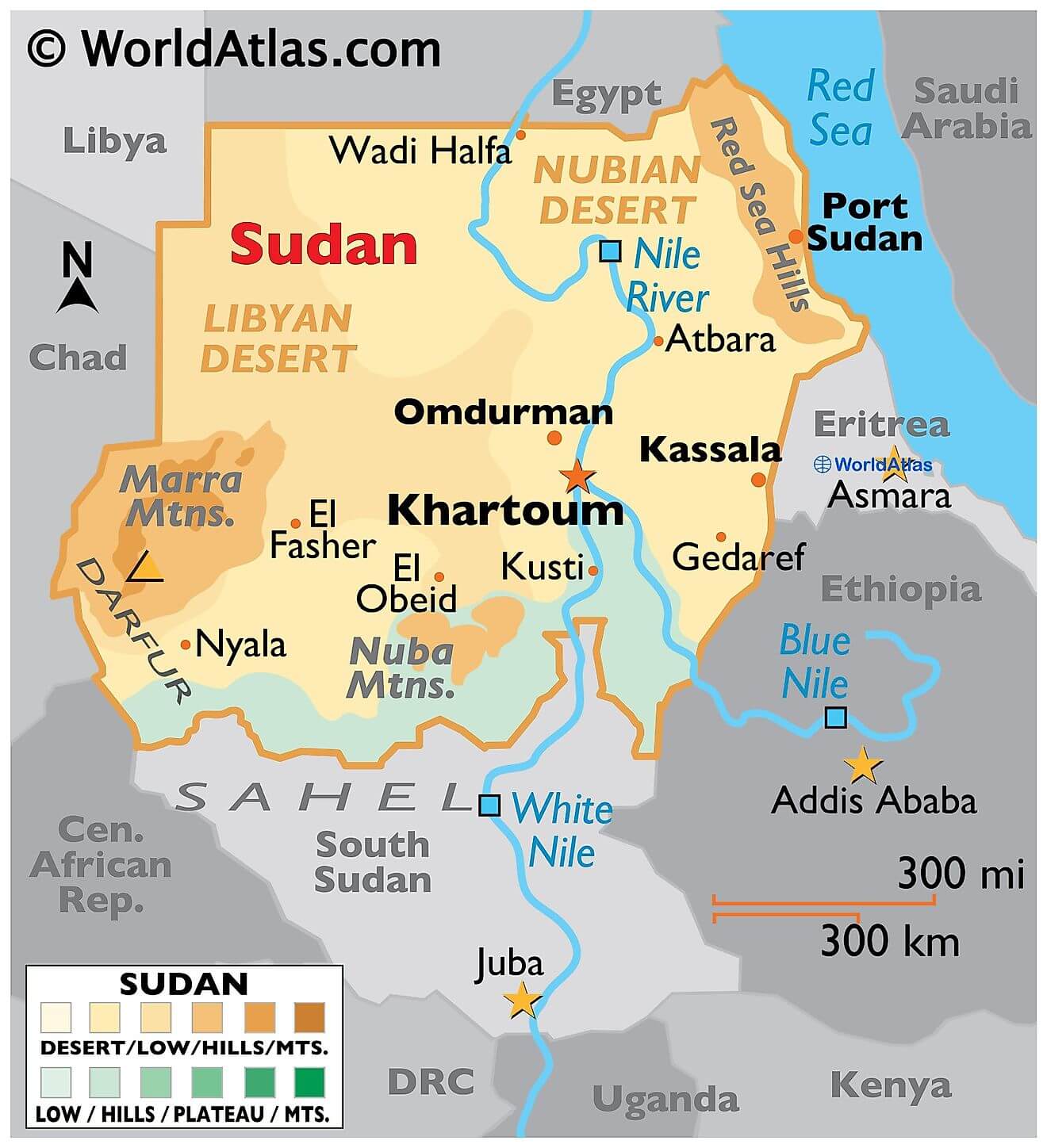 Bản đồ vật lý của Sudan