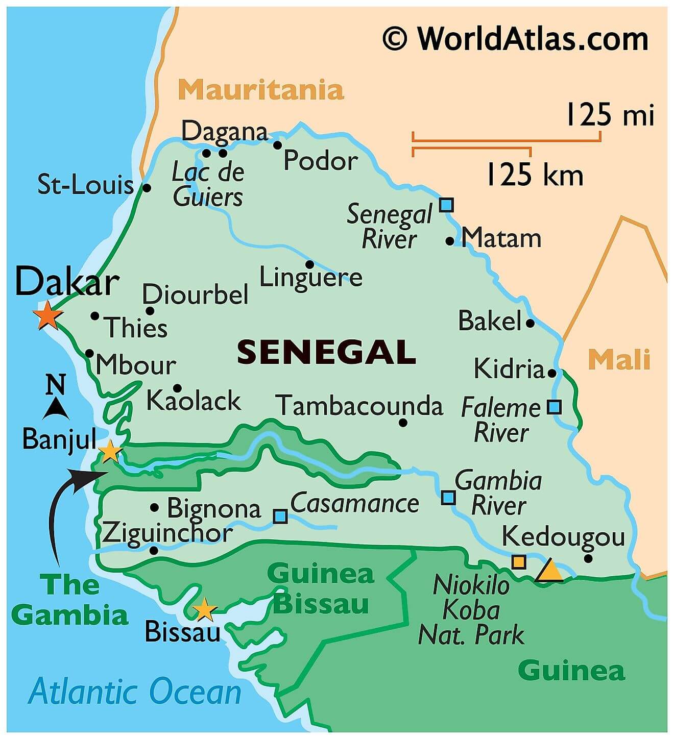 Physical Map of Senegal
