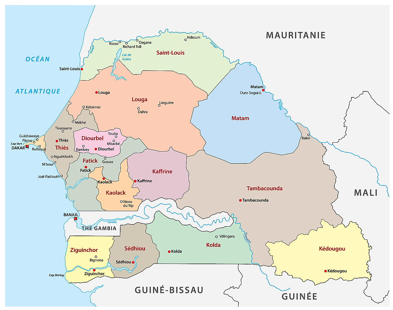 Bản đồ các khu vực của Sénégal