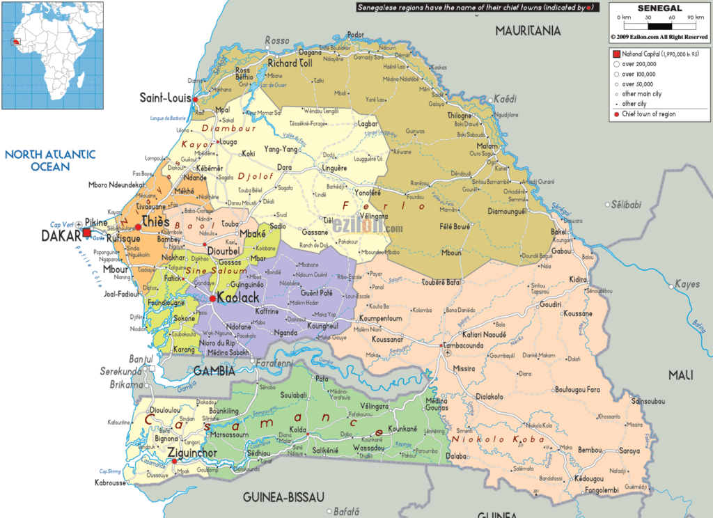 Senegal political map.