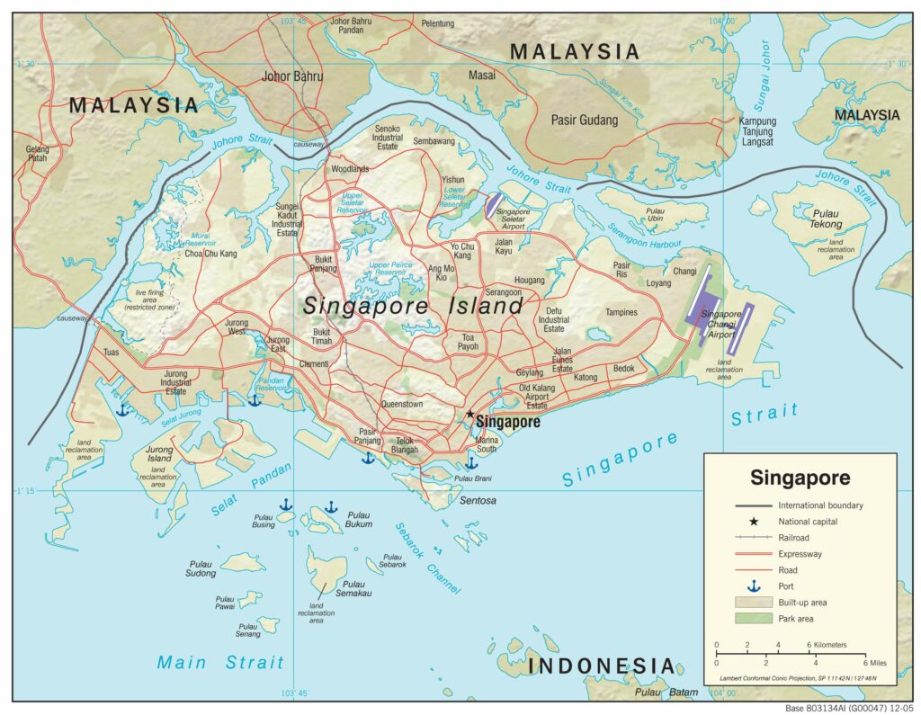 Singapore physiography map.