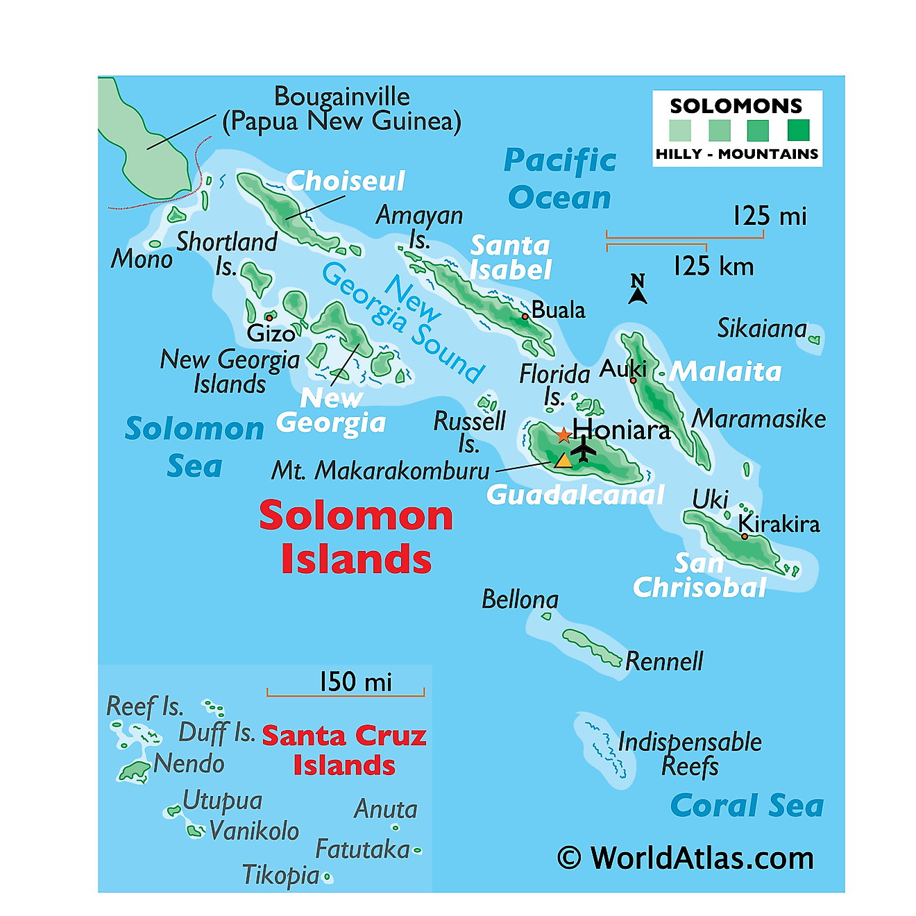 Bản đồ vật lý của Quần đảo Solomon