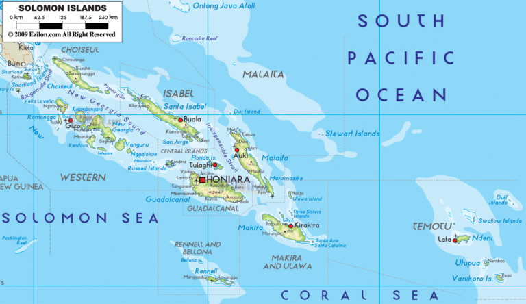 Bản đồ tự nhiên Quần đảo Solomon khổ lớn
